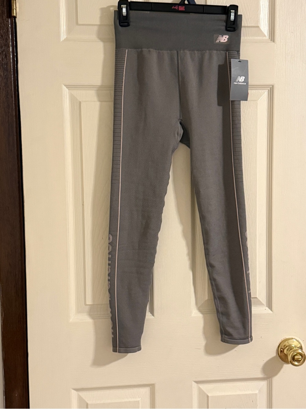 New Balance Gray Girls' Athletic Leggings with Pink Trim - Picture 2 of 5
